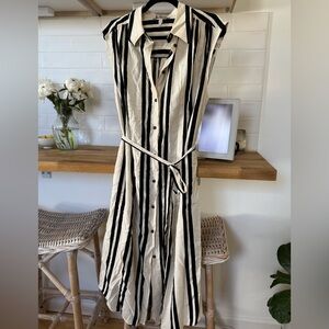 H&M Linen Blend Striped Shirt Dress Medium